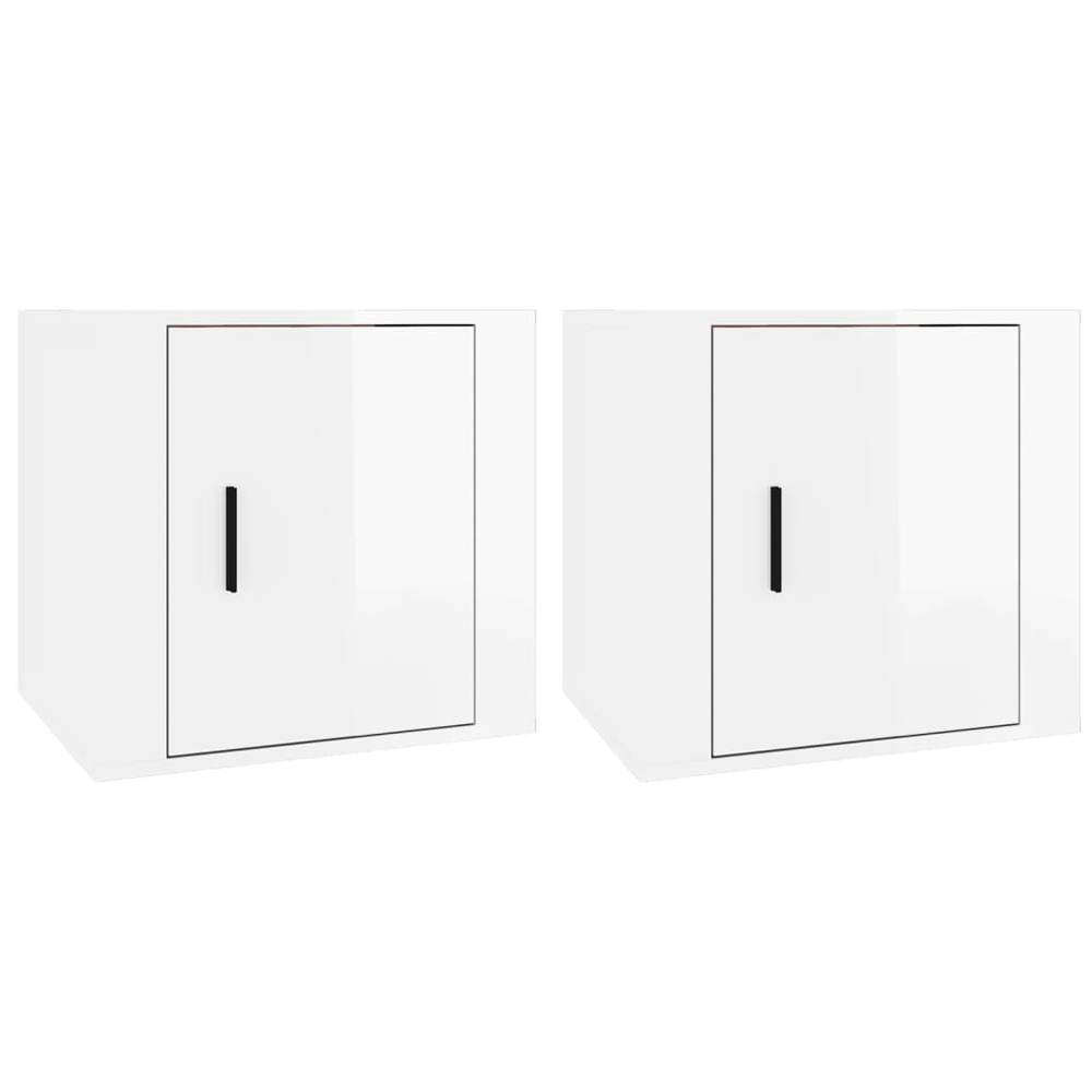 vidaXL Single Door High Gloss White Bedside Cabinet Set of 2 Image 2