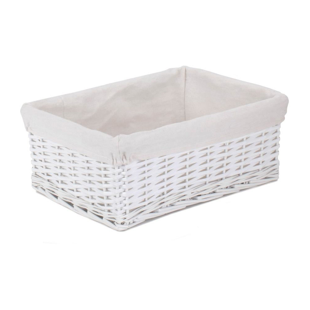 Red Hamper Large White Cotton Lined Wicker Storage Basket Image 3