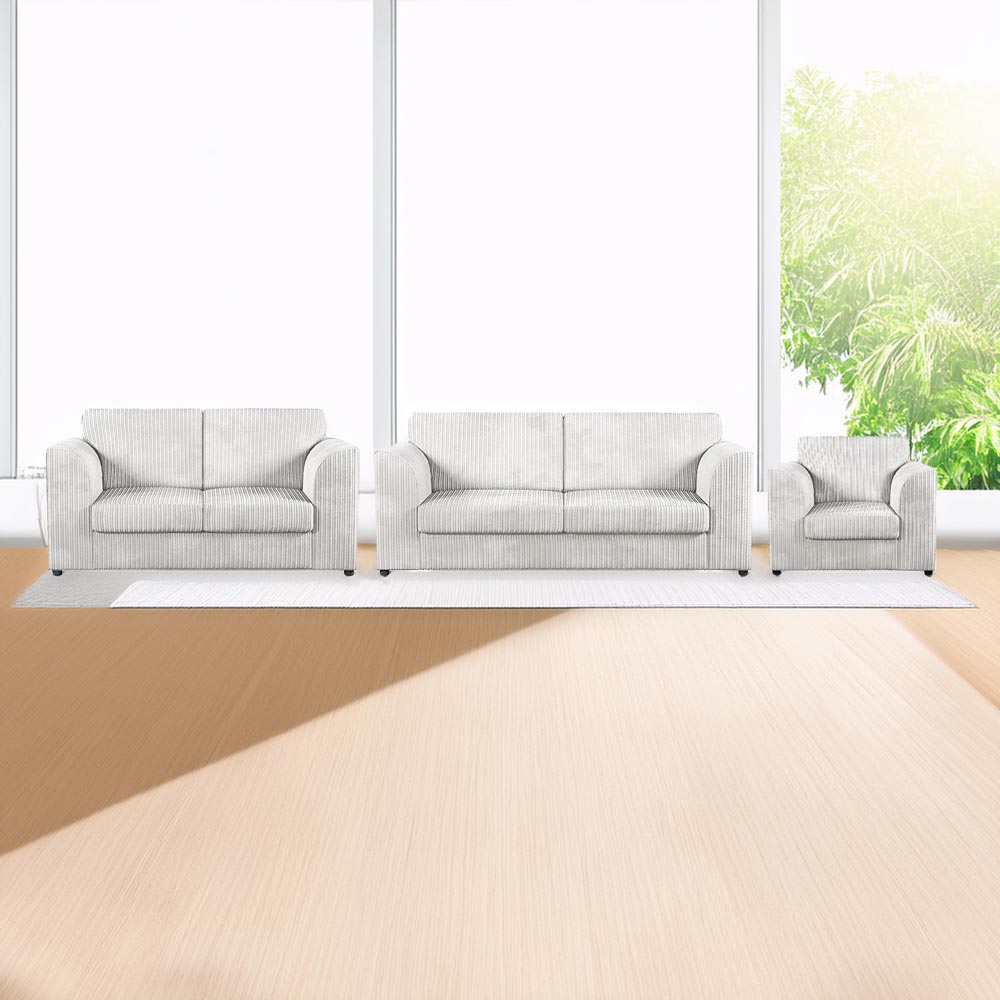 Luxor 6 Seater Silver Jumbo Cord Full Back Sofa Suite Image 1