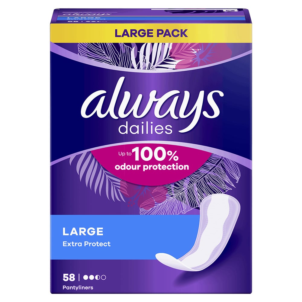 Always Large Dailies Panty Liners 58 Pack Case of 4 Wilko