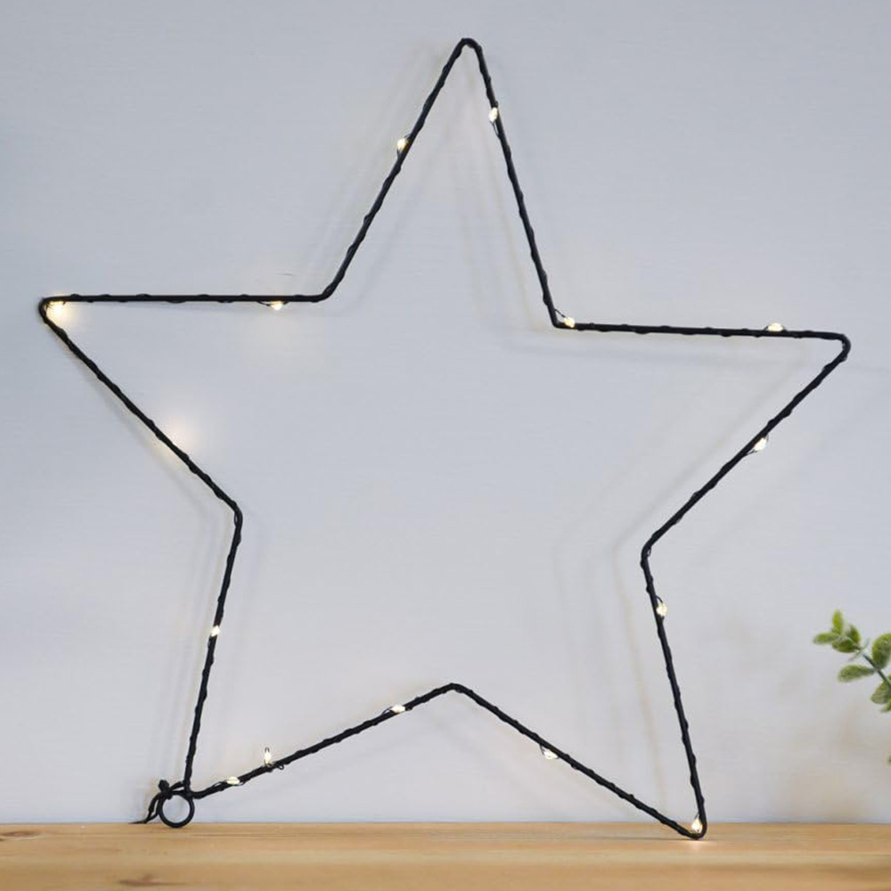 Thompson and Morgan Christmas Gift 15 Warm White LED Battery Operated Black Star 2 Pack Image 1