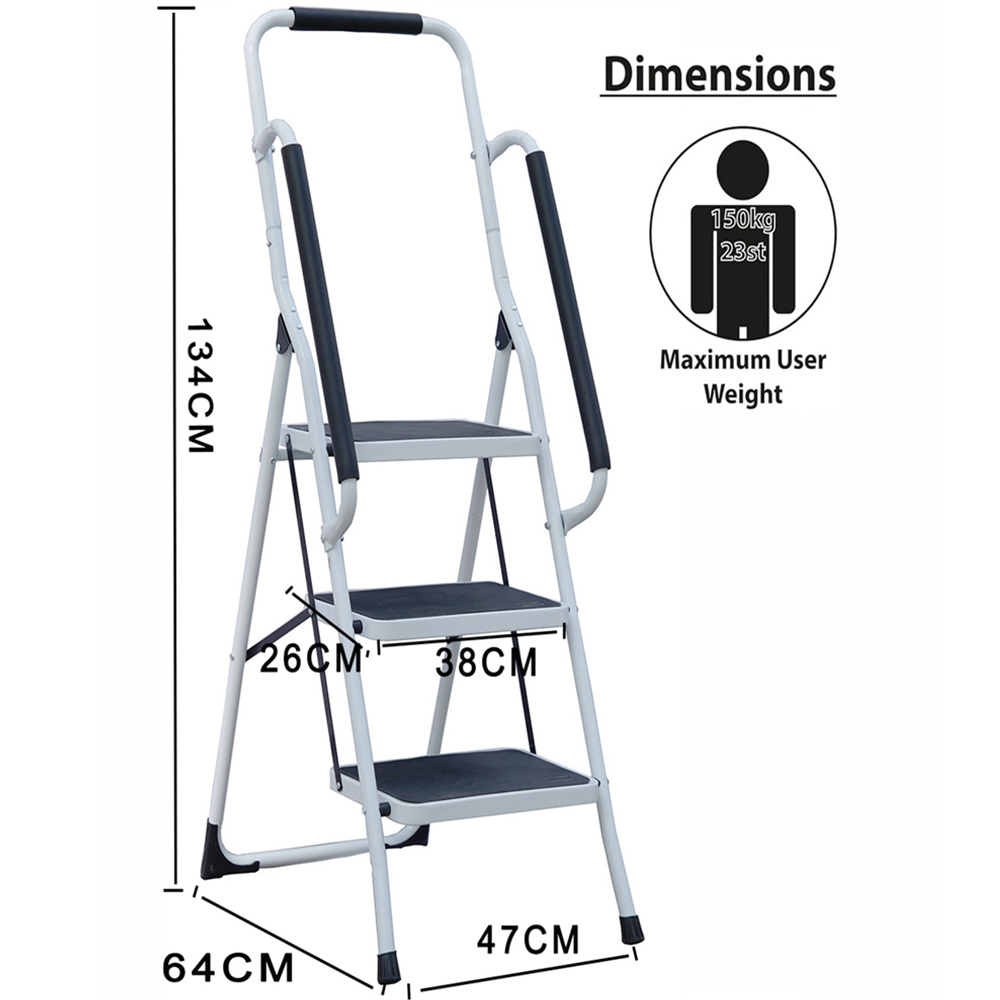 Gr8 Home 3 Step Folding Stool with Handrail Image 7