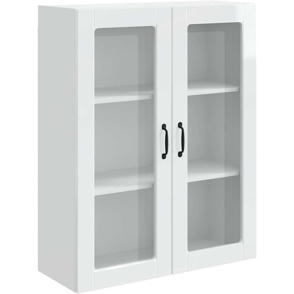 vidaXL 2 Glass Door High Gloss White Kitchen Wall Cabinet Image 2
