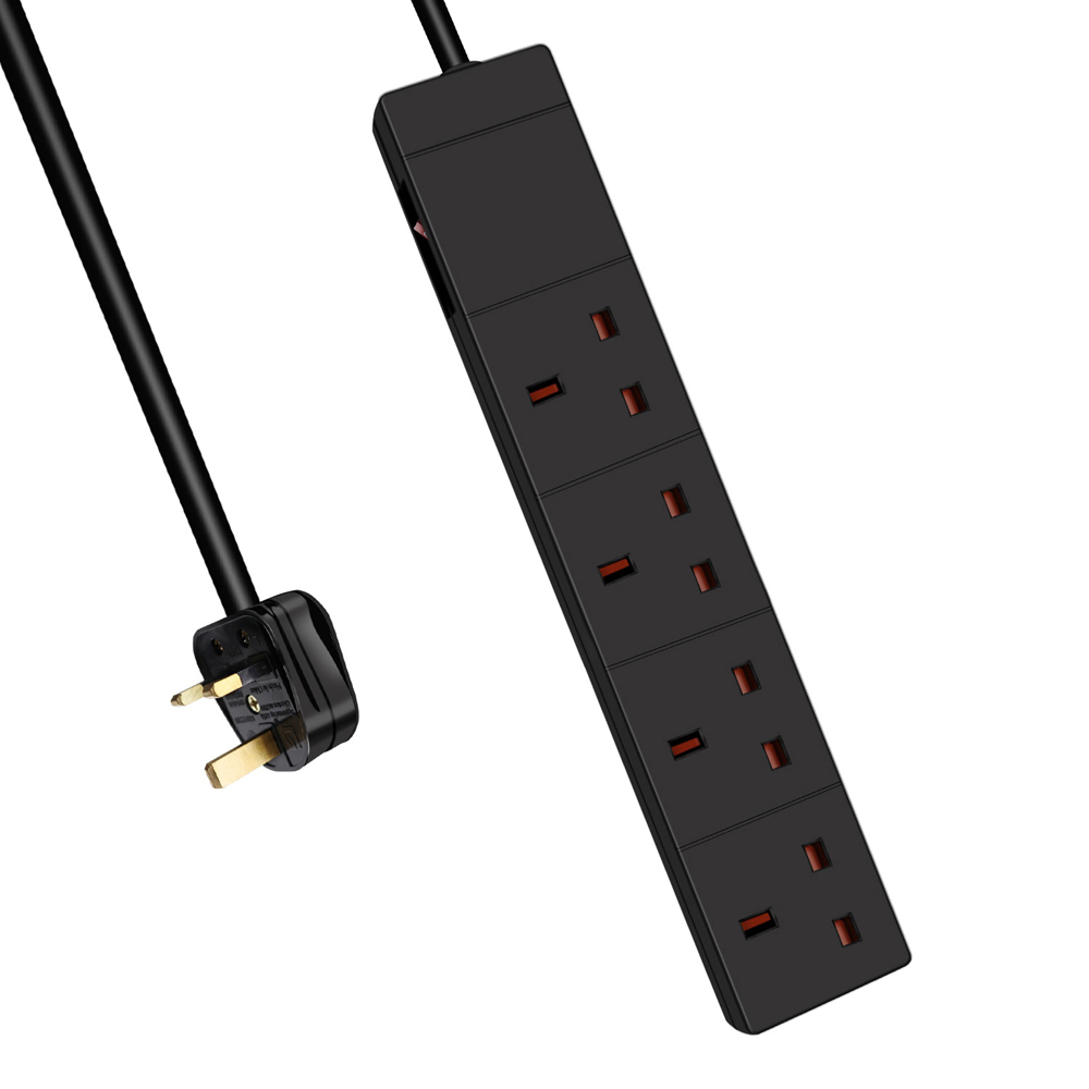ExtraStar 4 Gang 13A Black Indicator Side Switched Extension Lead 2m Image 1