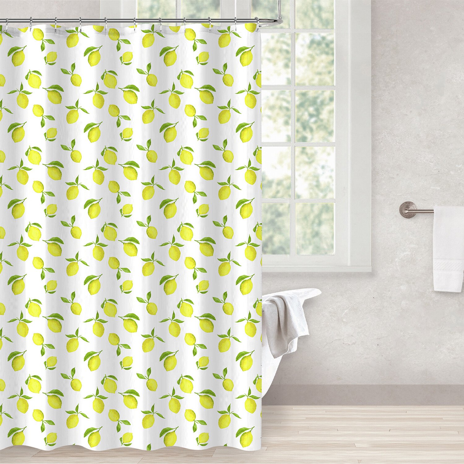 Lemon Shower Curtain - White and Yellow Image 2
