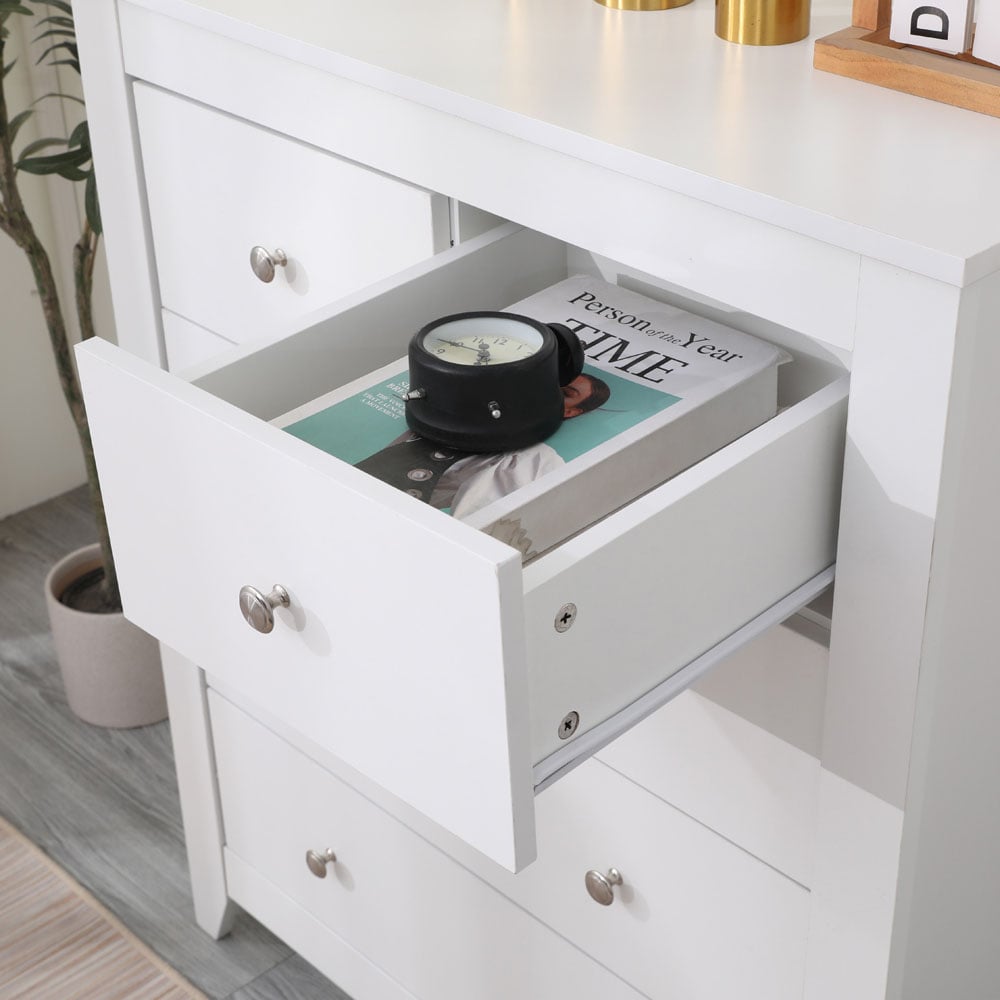 FurnitureHMD 5 Drawer White Wooden Chest of Drawers Image 7