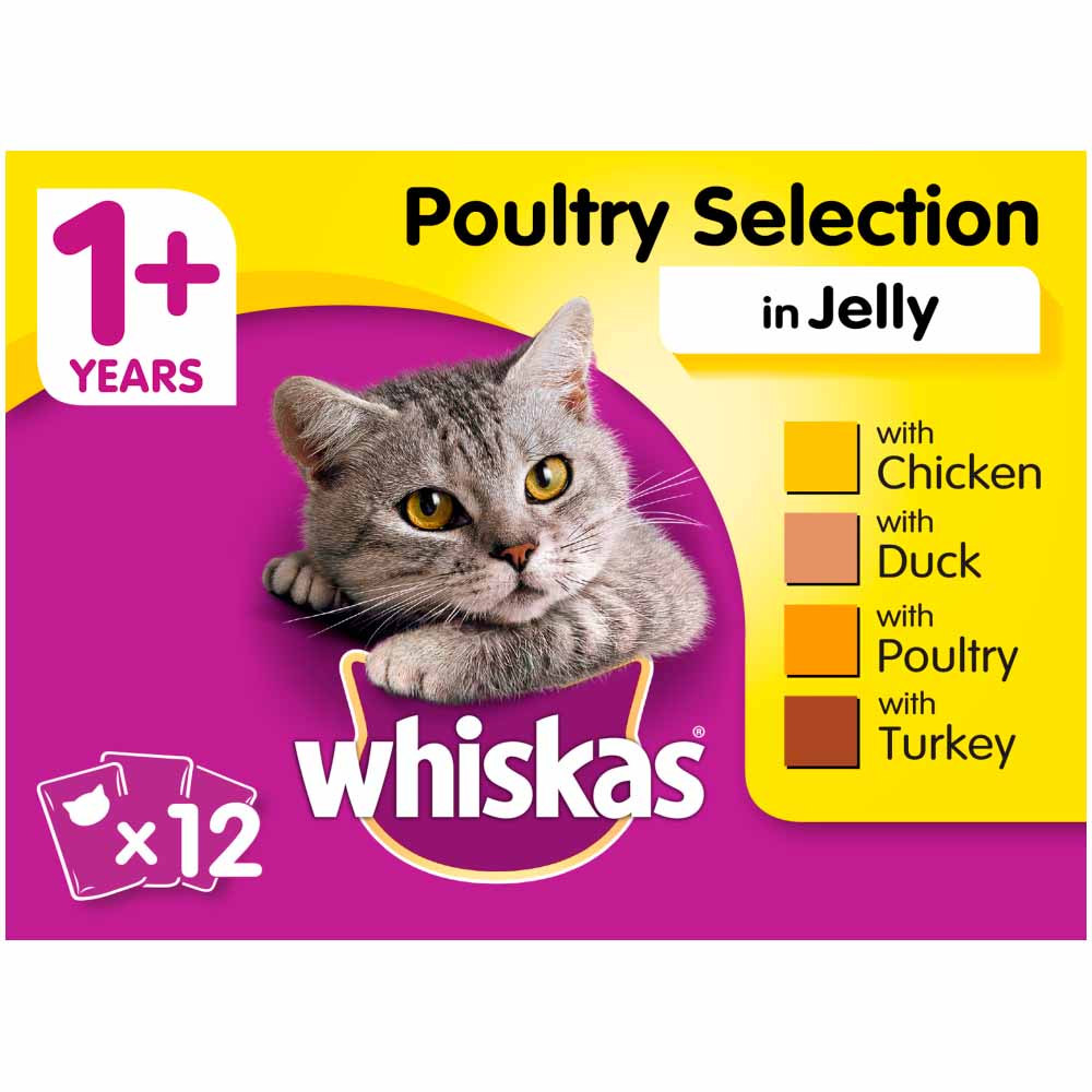 Whiskas Adult Wet Cat Food Pouches Poultry in Jelly 12 x 100g Image 1