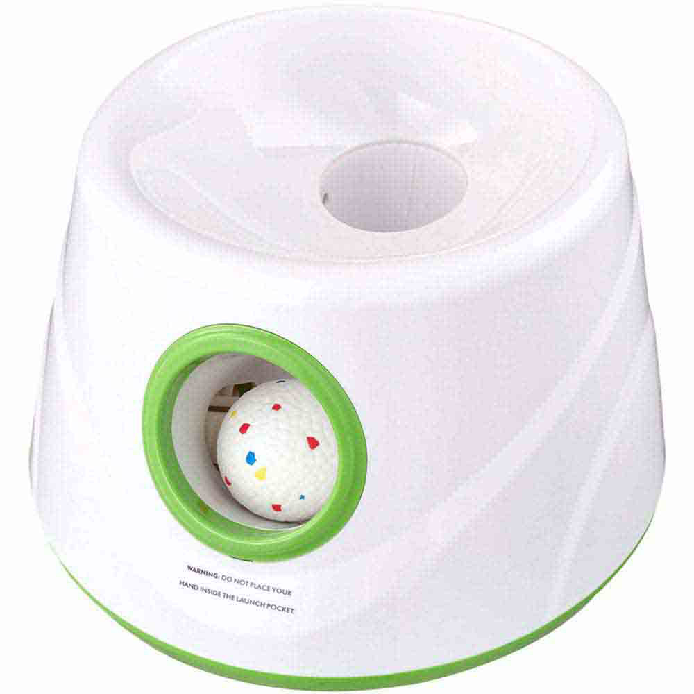 H&O Direct White and Green Automatic Rechargeable Dog Ball Launcher with 6 Soft ETPU Balls Image 1