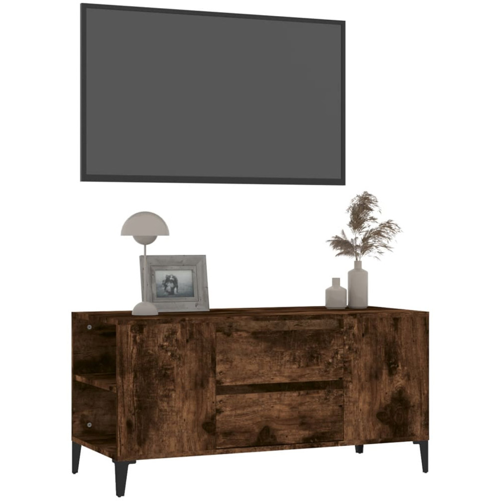 vidaXL 2 Door 4 Open Shelf Smoked Oak TV Cabinet with Metal Legs Image 4