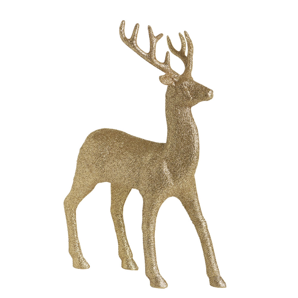 Wilko Luxe Sparkle Gold Glitter Large Stag Christmas Decoration Image 1
