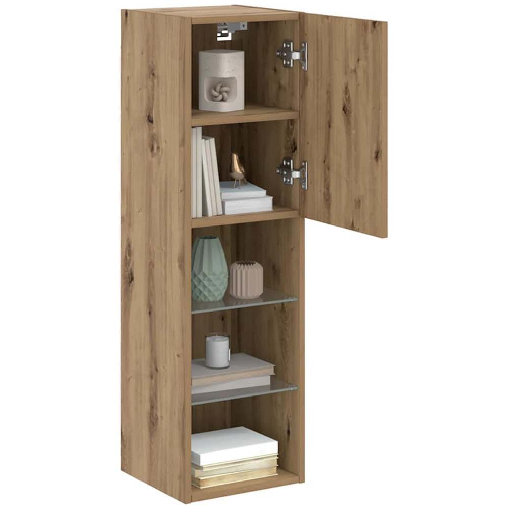 vidaXL Single Door 3 Shelf Artisan Oak Wall Mounted LED TV Cabinet Image 5