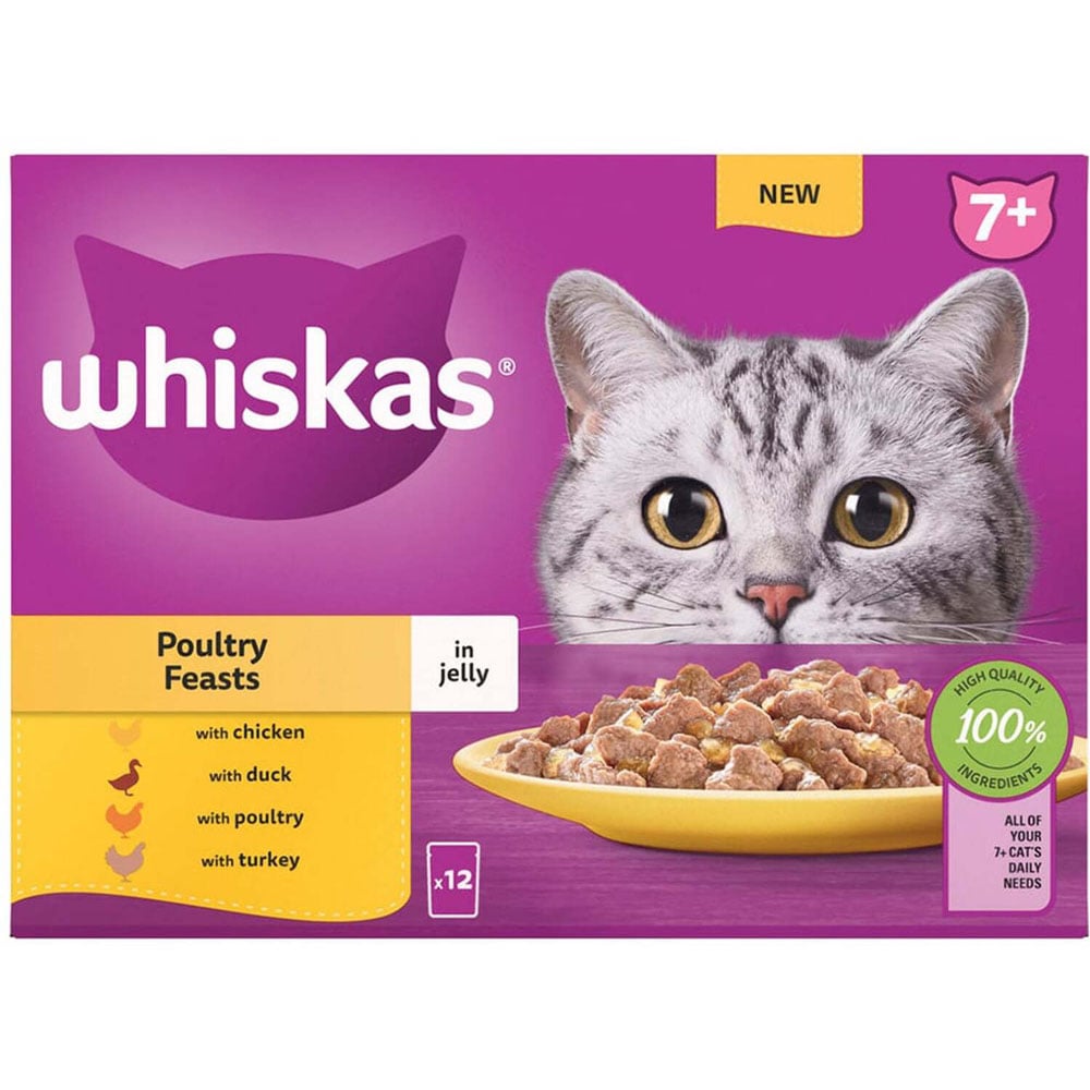 Whiskas 7+ Poultry Feasts in Jelly Wet Senior Cat Food 85g 12 Pack Image 1