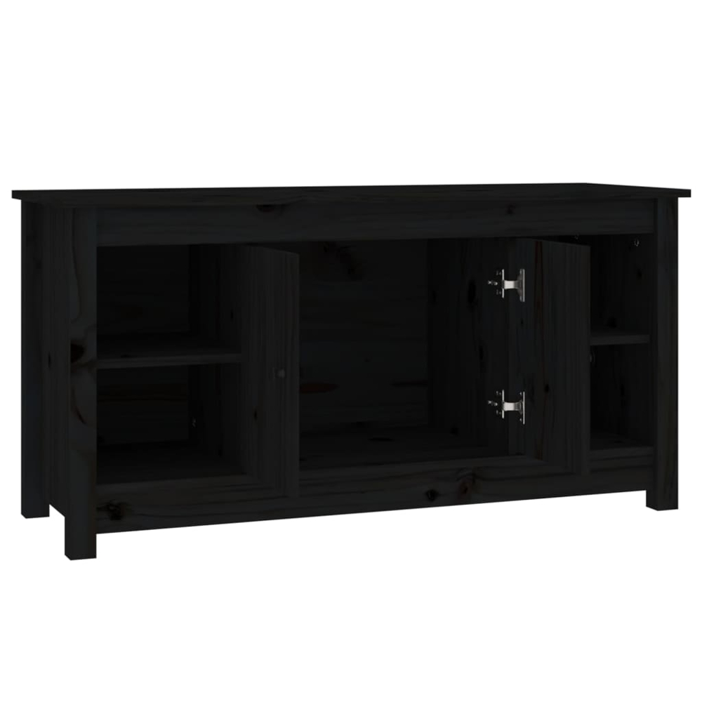 vidaXL 2 Door 4 Shelf Black Solid Pine Wood TV Cabinet Image 4
