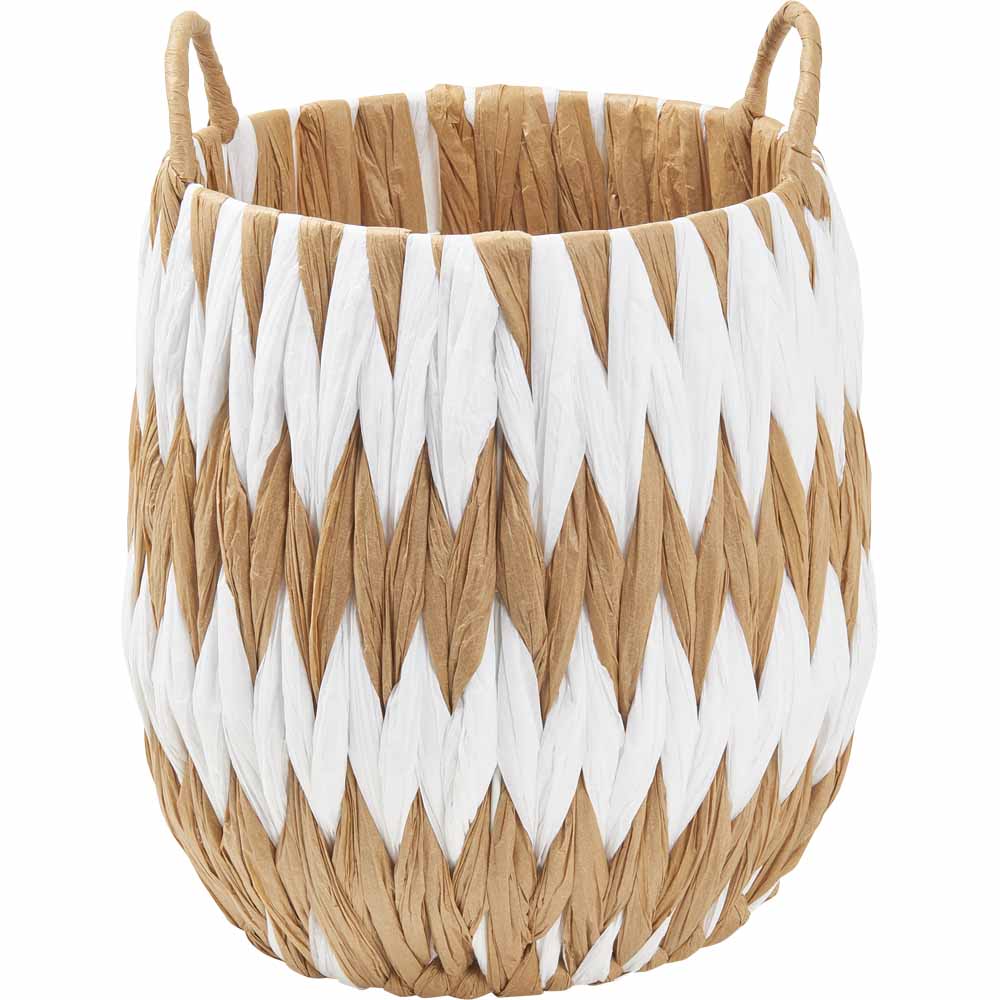 Wilko Medium White Natural Stripe Paper Basket Image