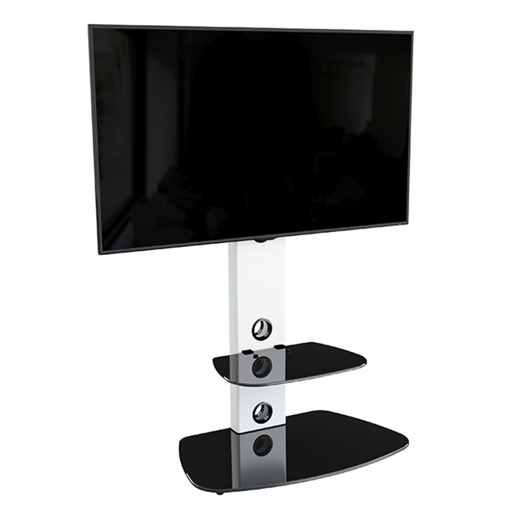 AVF Lucerne Satin White and Black Glass Curved Pedestal TV Unit Image 3