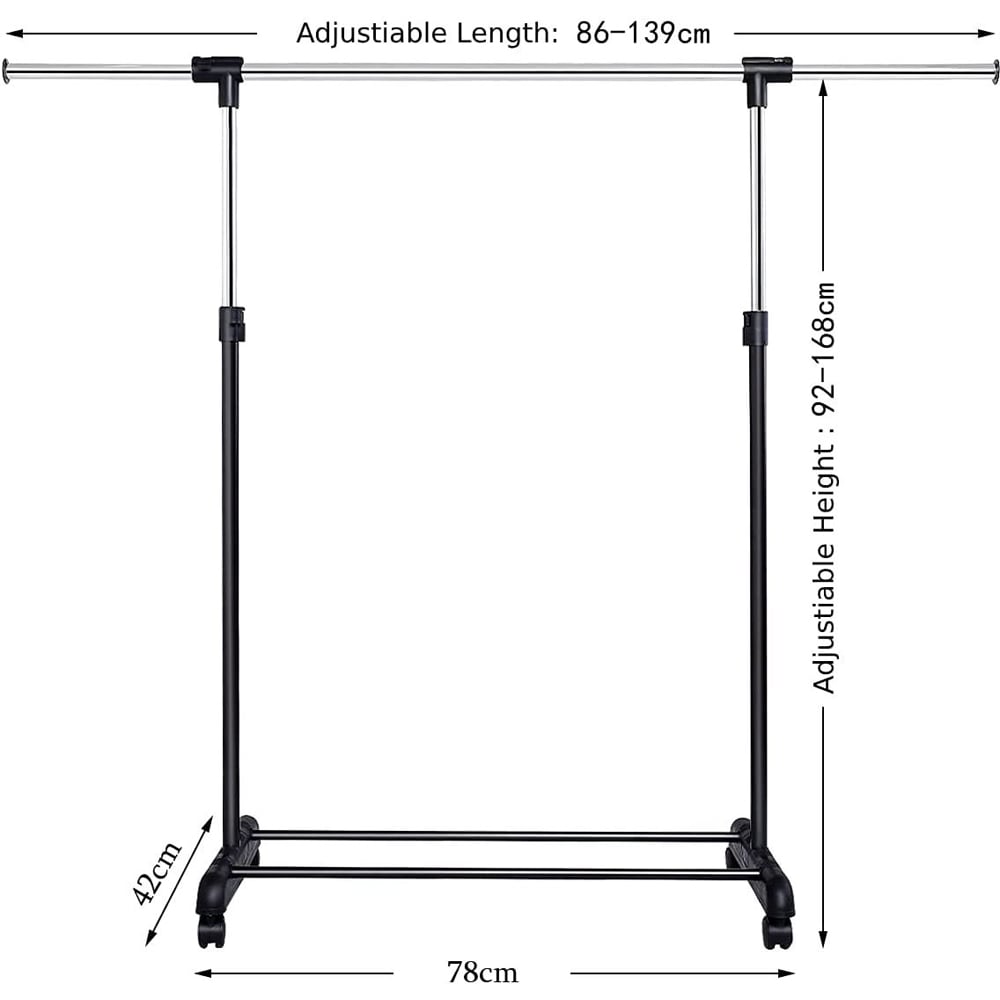 Costway Single Rail Adjustable Garment Rack with Wheels Image 9