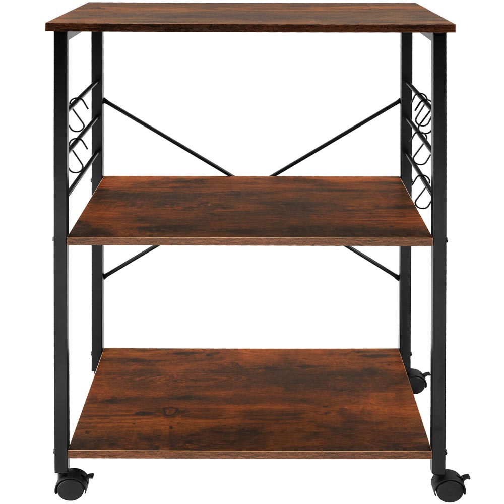 tectake Rugby 2 Shelf Dark Wood Drink Trolley with Parking Brake Image 2