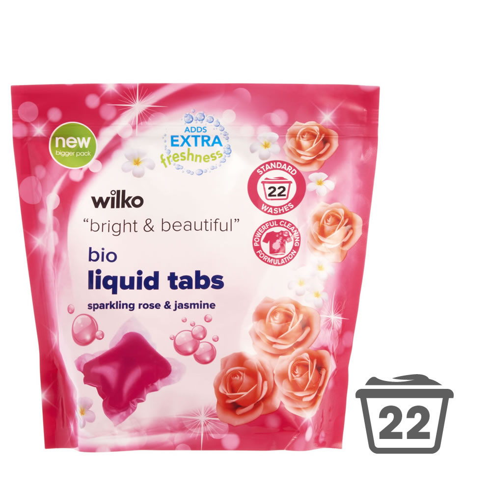 Wilko Bio Sparkling Rose and Jasmine Liquid Tabs 22 Washes Image 1