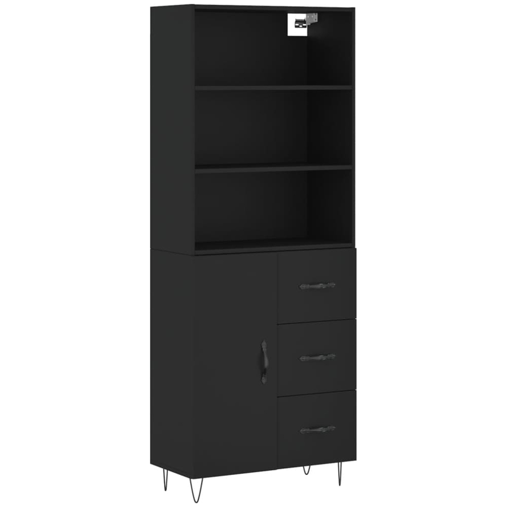 vidaXL Single Door 3 Drawer 3 Shelf Black Highboard Image 2