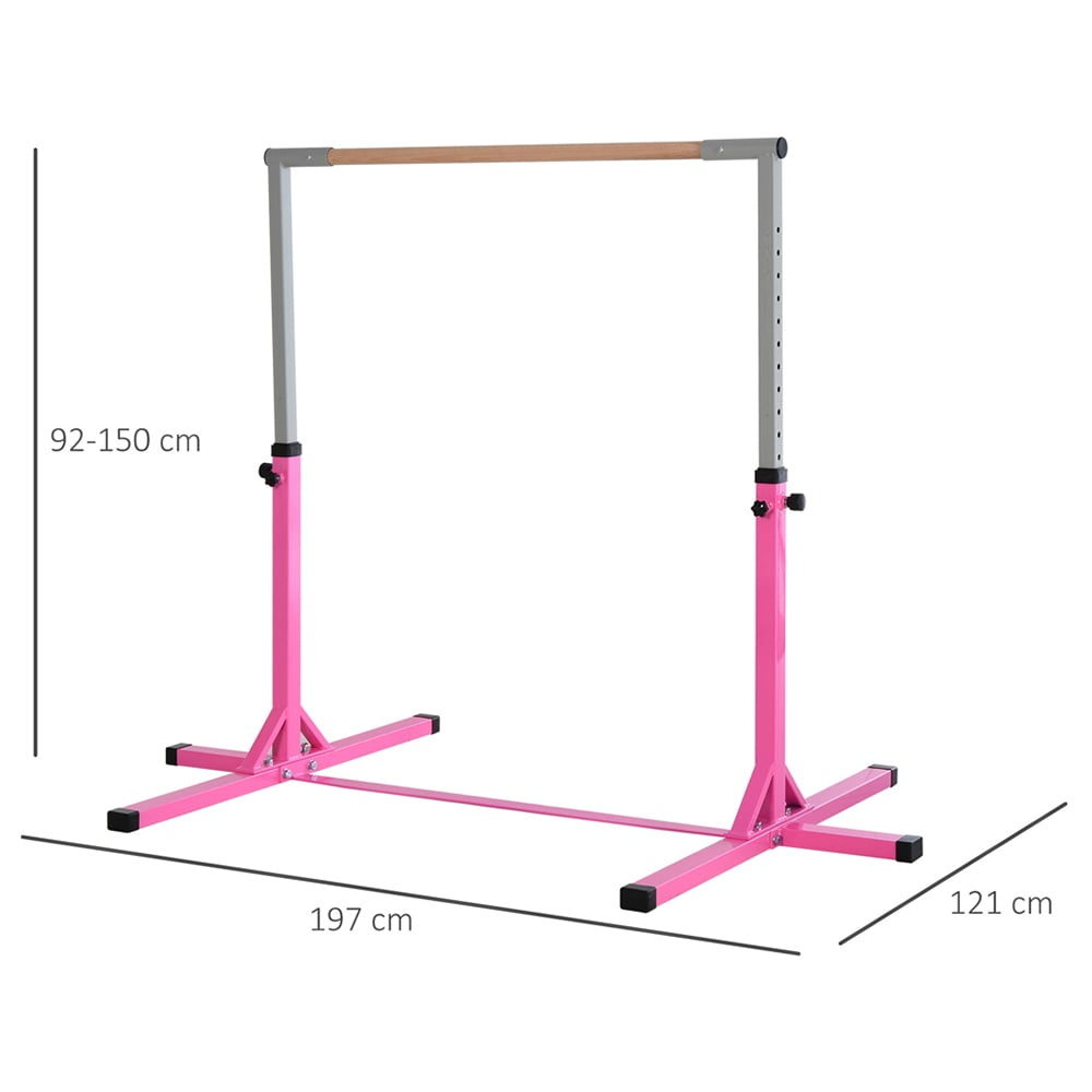 HOMCOM Kids Gymnastics Bar with Adjustable Heights  Bar for Kids Pink Image 8