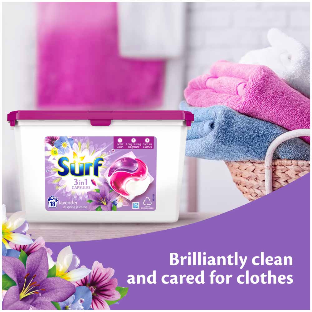 Surf 3 in 1 Lavender Laundry Washing Capsules 18 Washes Case of 3 Image 5