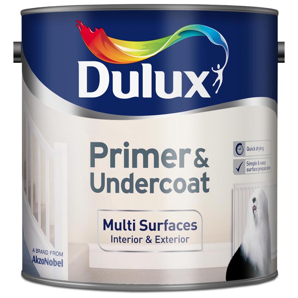 Dulux Multi Surface Undercoat &  Primer White Paint 2.5L Image 2