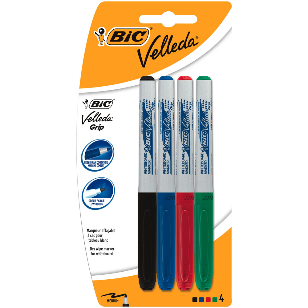 Bic Velleda Grip White Board Markers Assorted Colours 4 pack Image 1