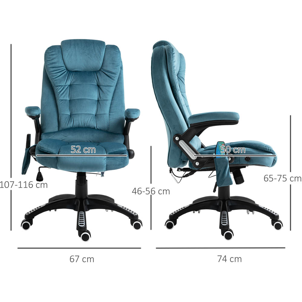 Portland Blue Velvet Swivel Massage Recliner Office Chair Image 8