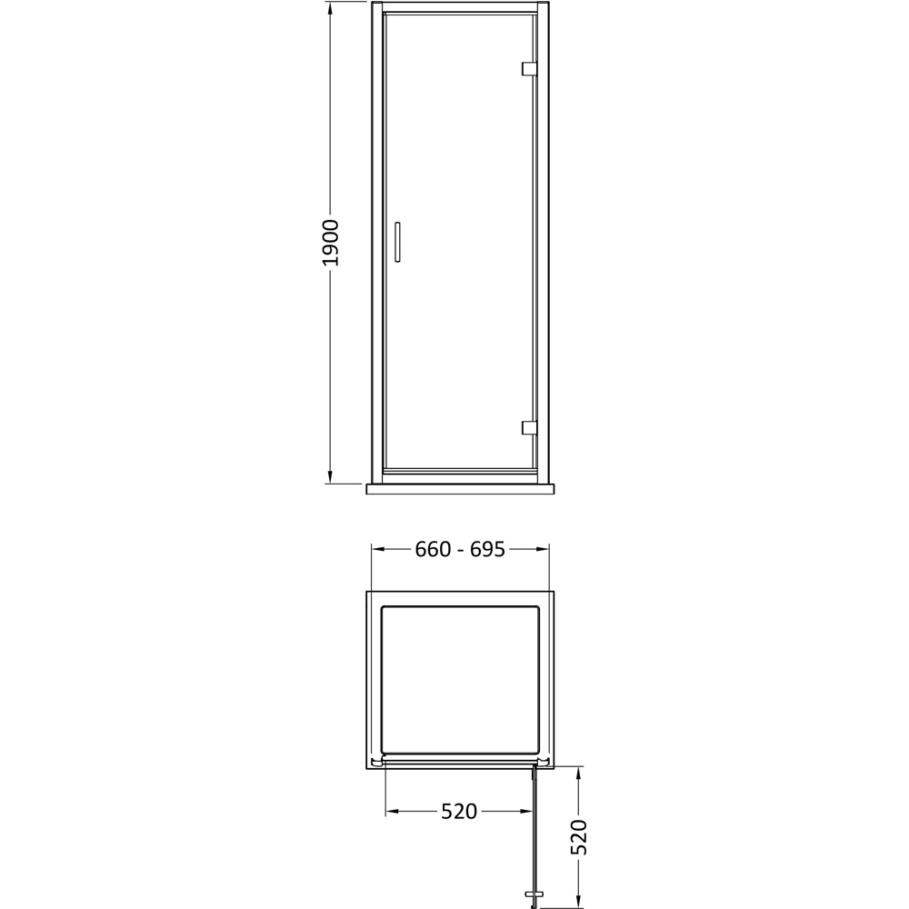 nuie Matt Black Hinged Shower Door 70cm Image 2