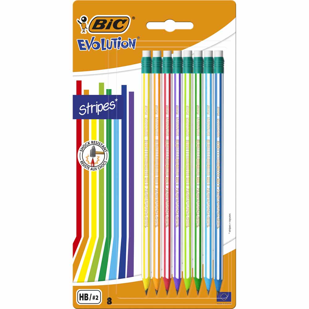 Bic Evo Striped Pencil with Eraser 8 pack Image 1