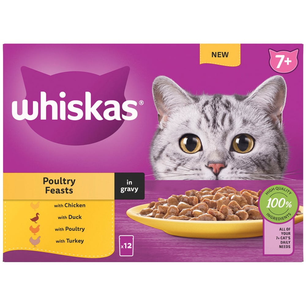 Whiskas Poultry Selection in Gravy Senior Wet Cat Food Pouches 85g Case of 4 x 12 Pack Image 2