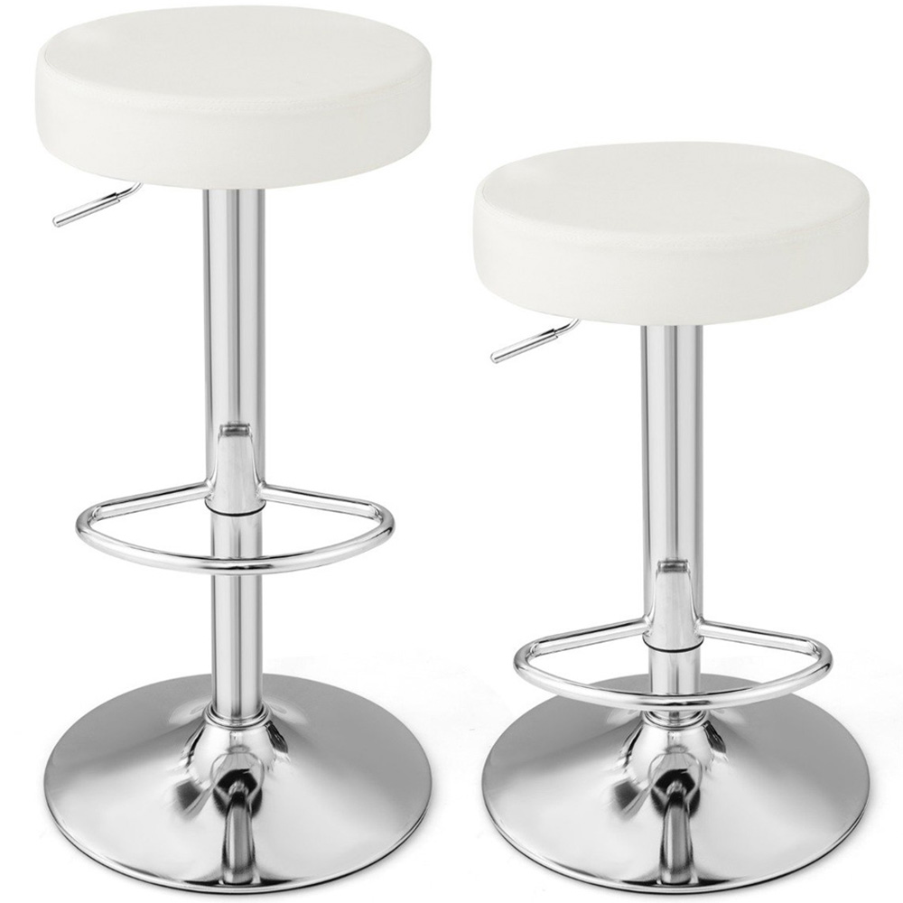 Costway White Adjustable Bar Stool Set of 2 Image 2