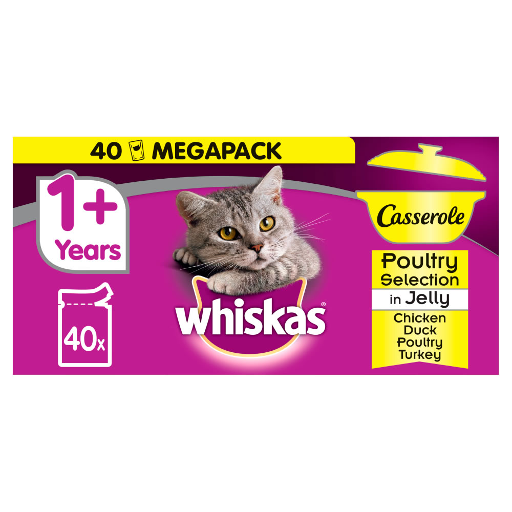 Whiskas 1+ Casserole Poultry Selection in Jelly   Cat Food 40 x 85g Image 1