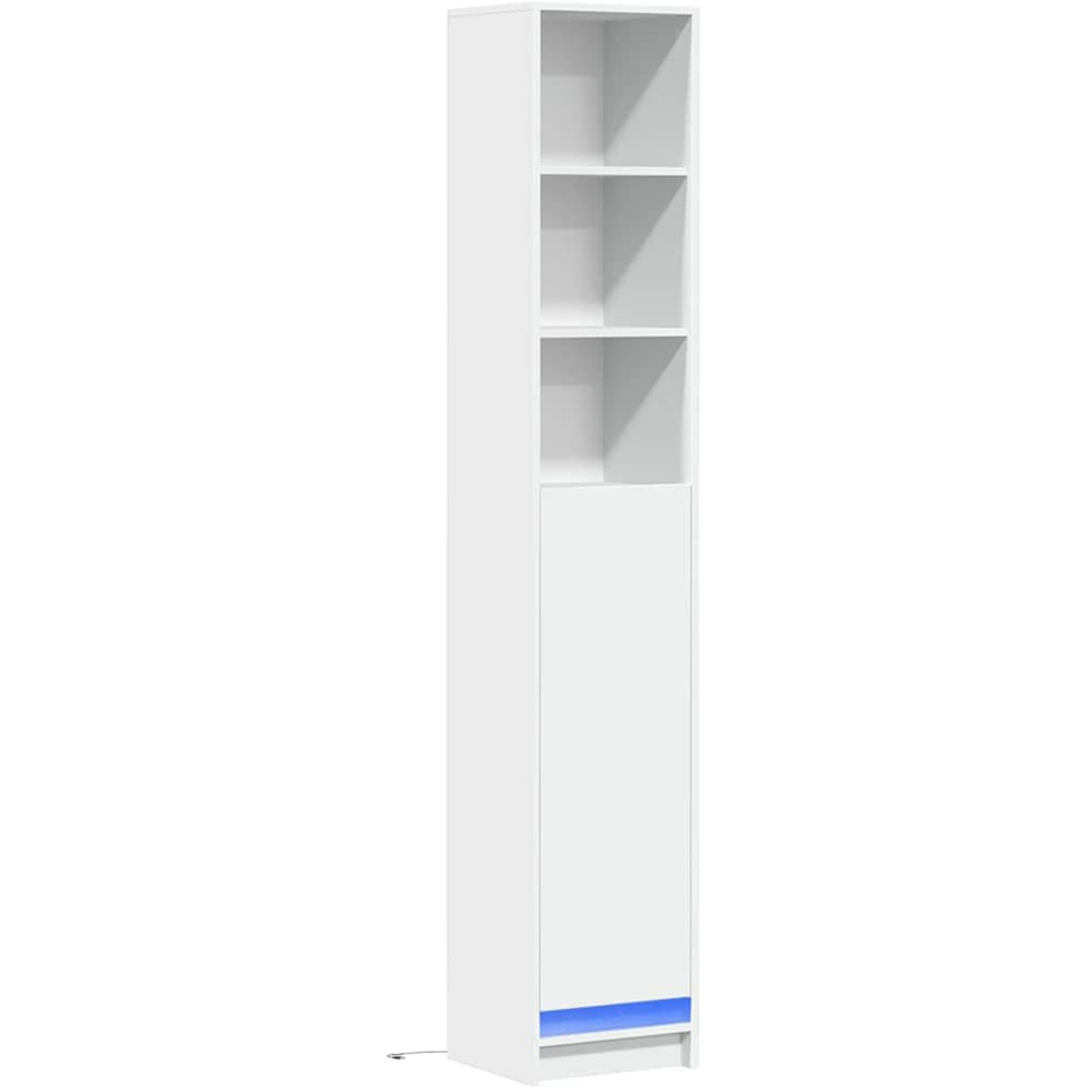 vidaXL Single Door 3 Shelf White LED Sideboard Image 2