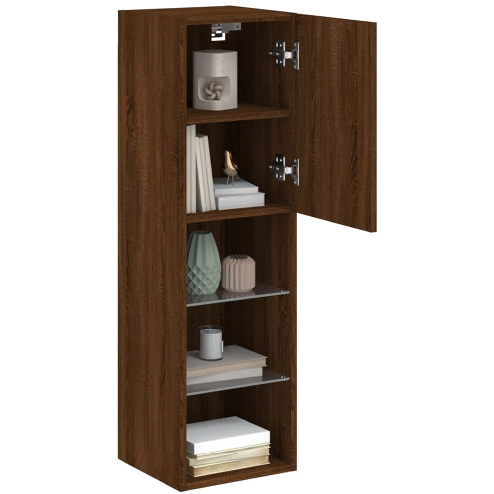 vidaXL Single Door 3 Open Shelf Brown Oak Narrow TV Cabinet with LED Light Image 6