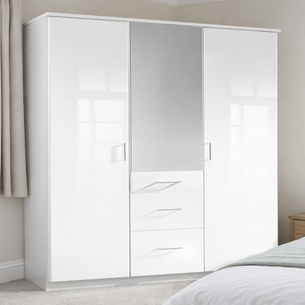 TJ'S Duo 3 Door 3 Drawer White Wardrobe Image 1