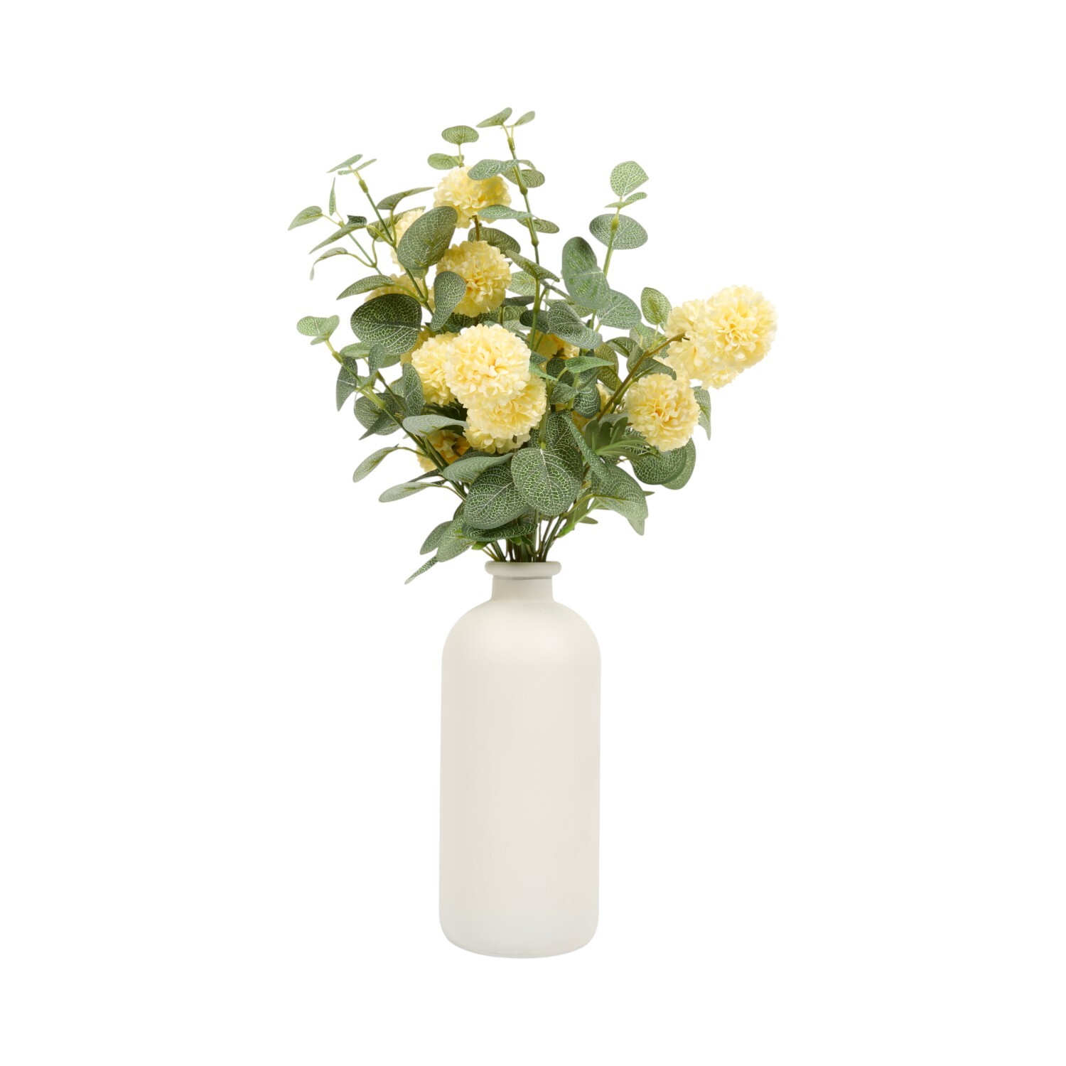 Eucalyptus and Pompom Vase Arrangement Yellow Image 1