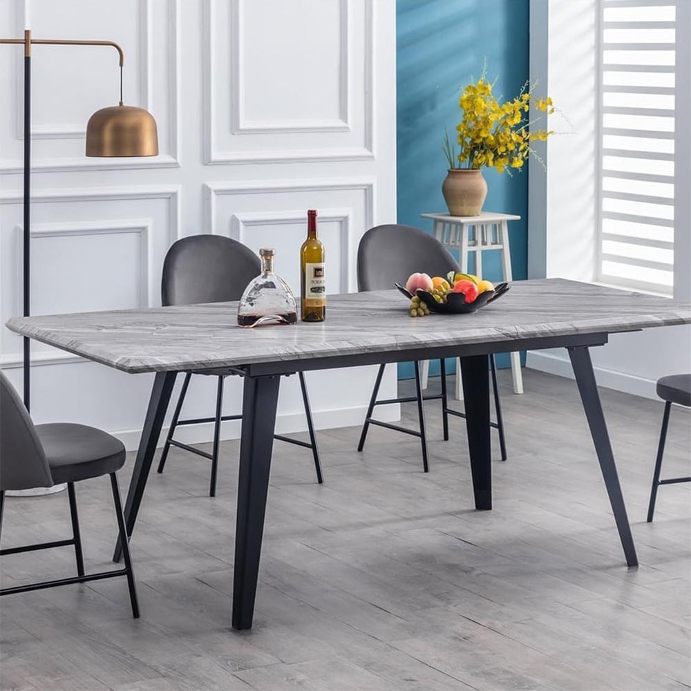 Carvelle Metal Dining Table & 6 Seaton Grey Chairs Set Image 6