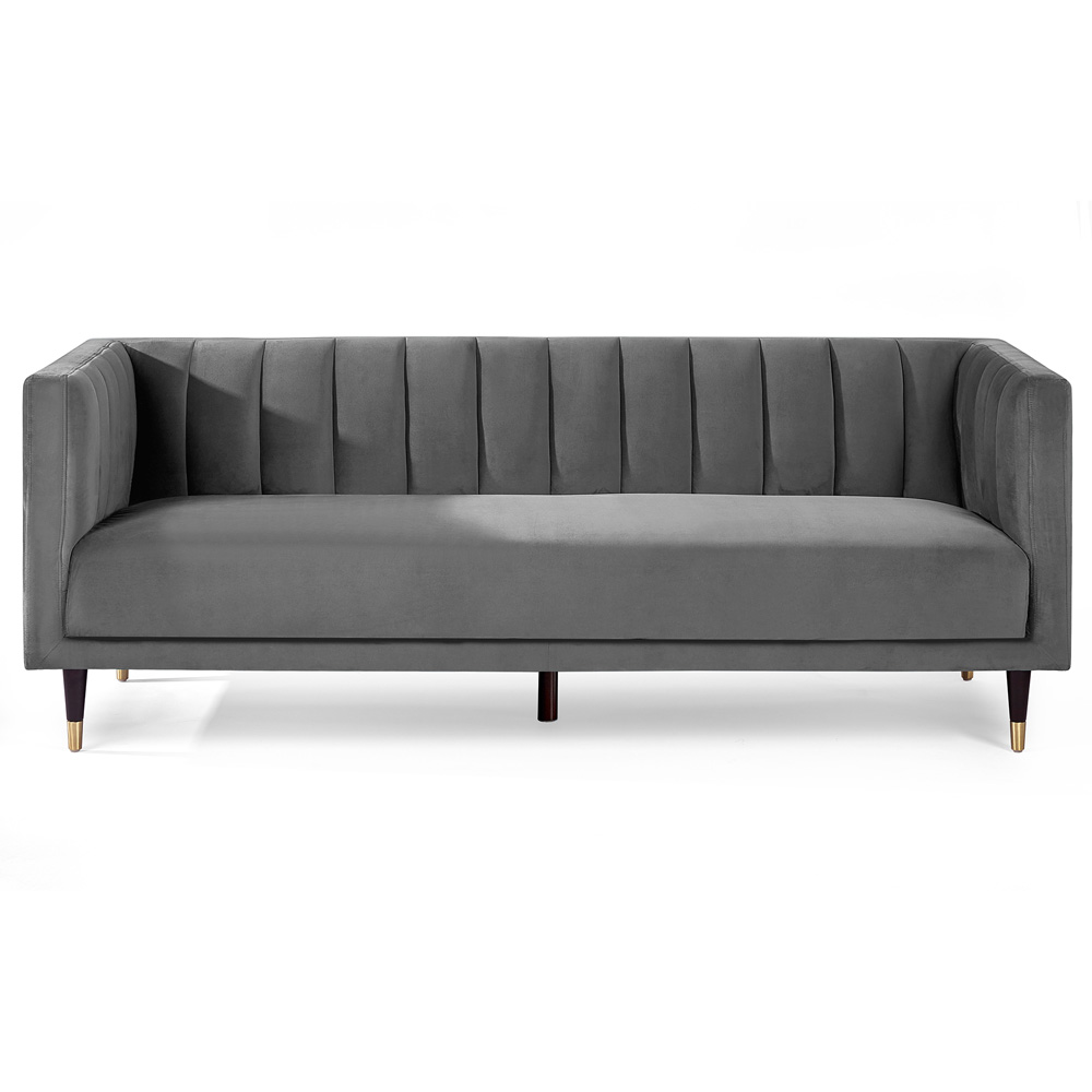 Julian Bowen Salma 3 Seater Grey Velvet Scalloped Back Sofa Image 3