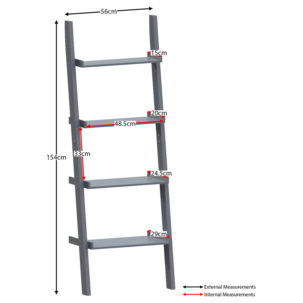 Vida Designs York 4 Shelf Grey Ladder Bookcase Image 7
