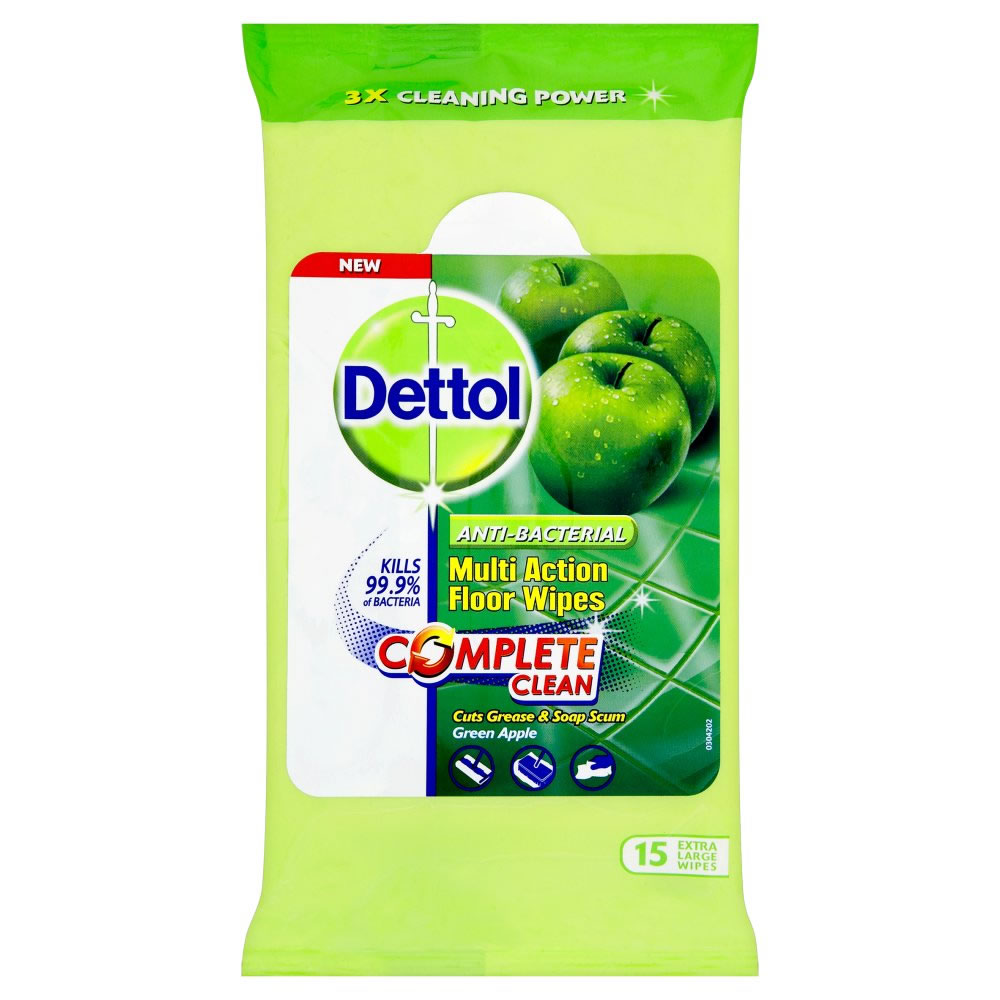 Dettol Green Apple Floor Extra Large Cleaning Wipes 15 Pack Wilko
