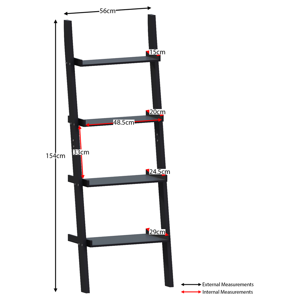 Vida Designs York 4 Shelf Black Ladder Bookcase Image 7