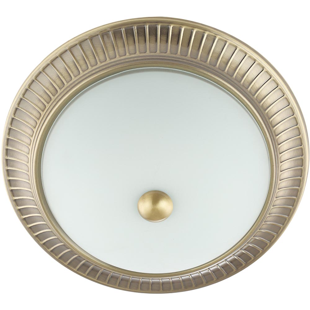 Happy Homewares Traditional Antique Brass Flush Ceiling Light with White Glass Diffuser Image 4