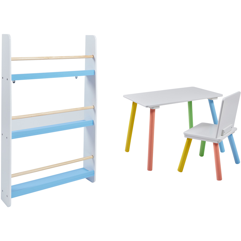 Liberty House Toys Rainbow Table and Chair with Blue Bookshelf Set Image 2