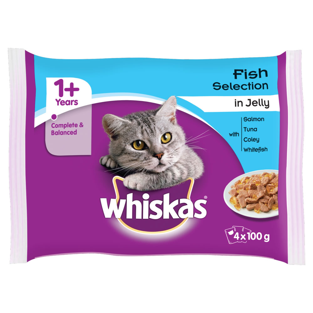 Whiskas 1+ Fish Selection in Jelly Cat Food       4 x 100g Image 2