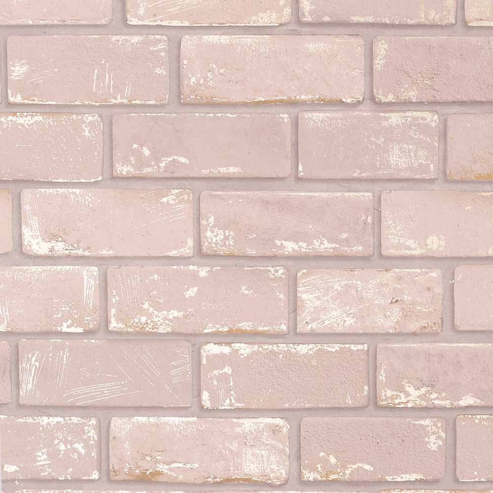 Arthouse Metallic Brick Pink Rose Gold Wallpaper Image 1