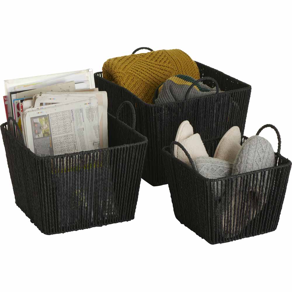 Wilko Black Paper Rope Cube Basket 3 Pack Wilko