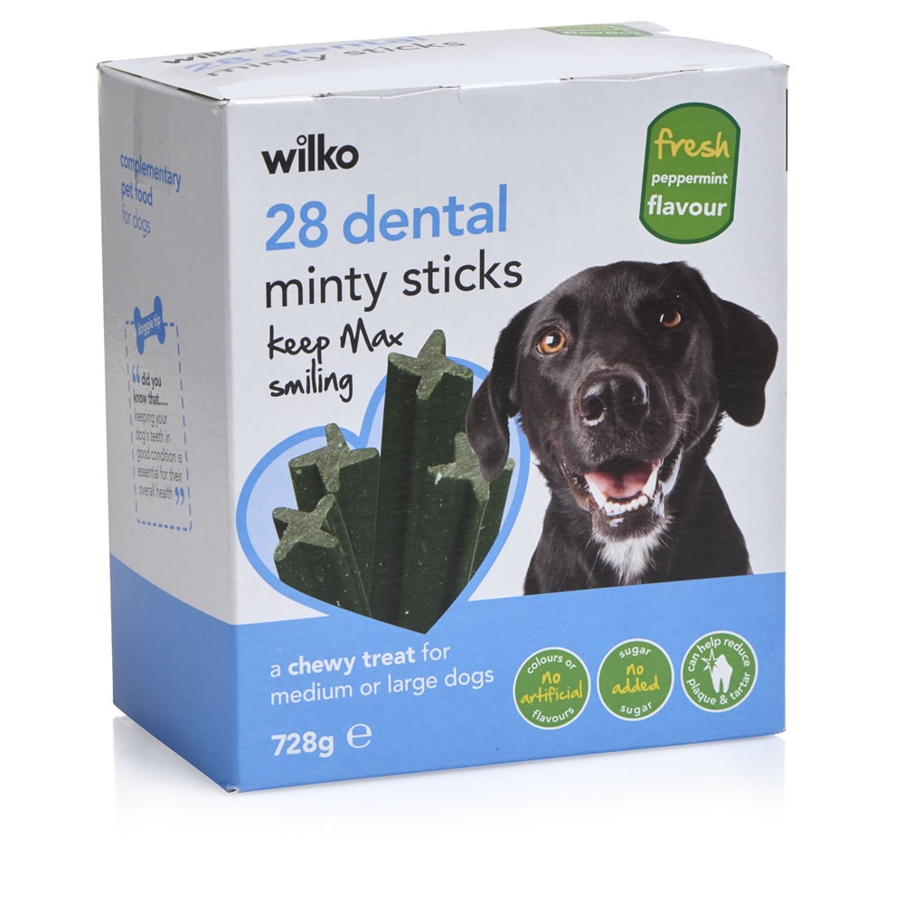 Wilko 28 pack Dental Minty Sticks Medium/Large Dog  Treats Image 1