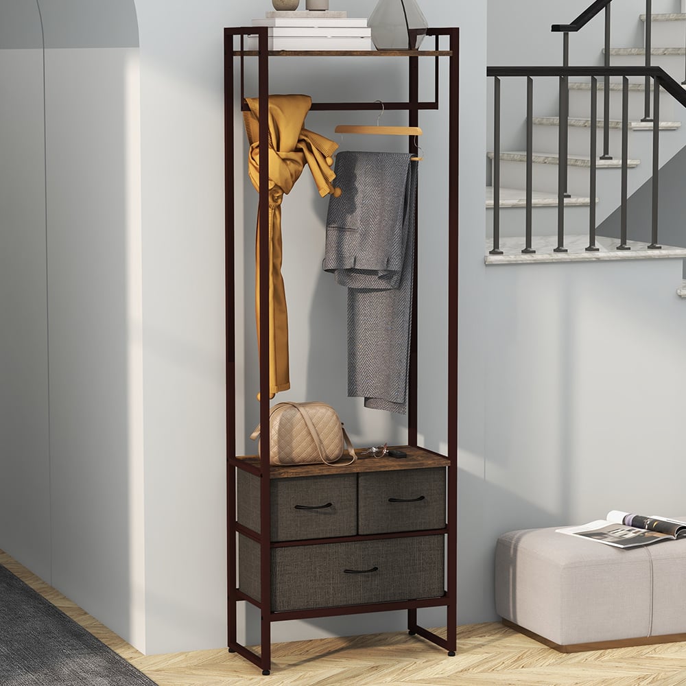 Portland 3 Drawer Rustic Free Standing Clothes Rail with Shelf Image 2