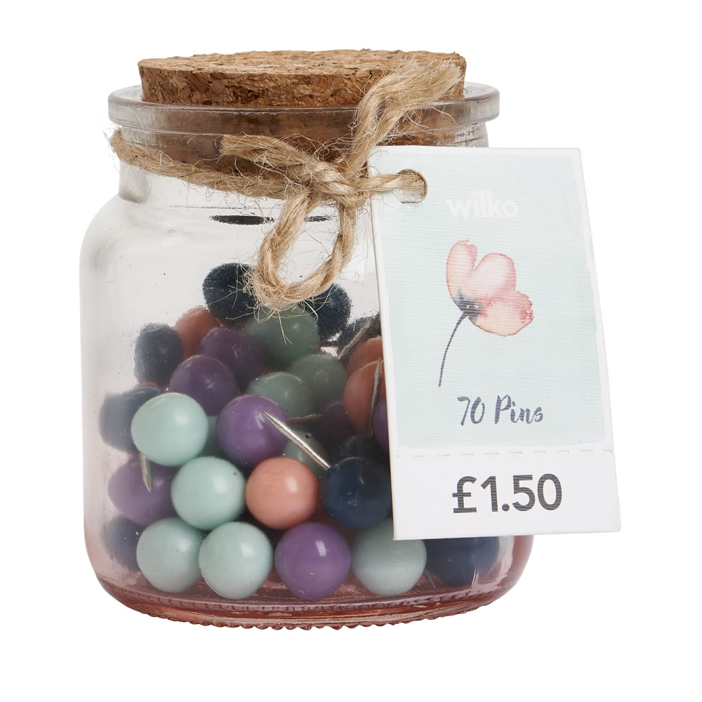 Wilko Expression Jar of Push Pins 70 pack Wilko